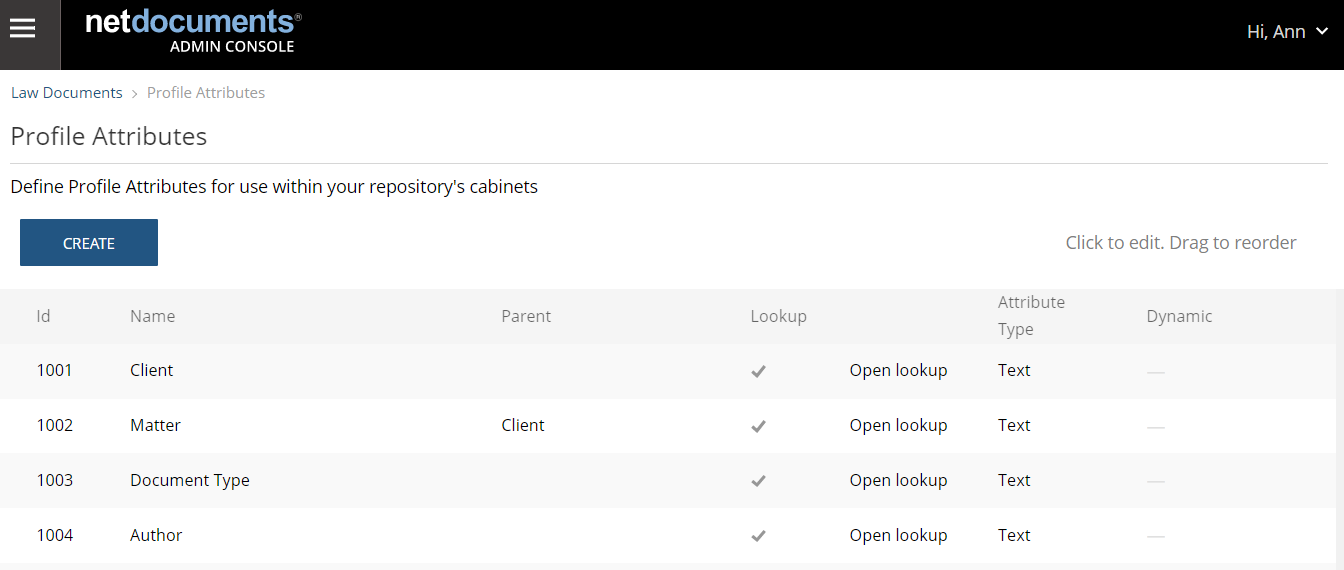 Profile Attributes Page